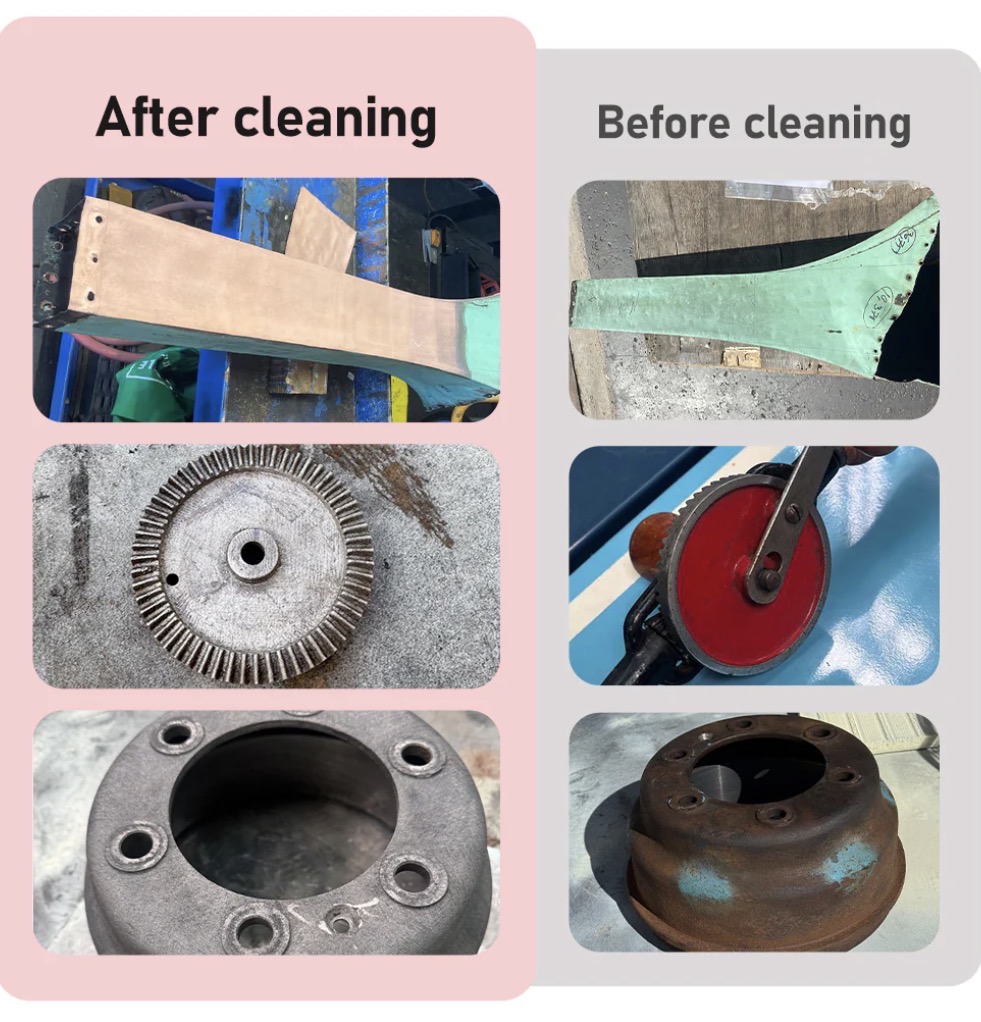 Metal parts before and after laser cleaning