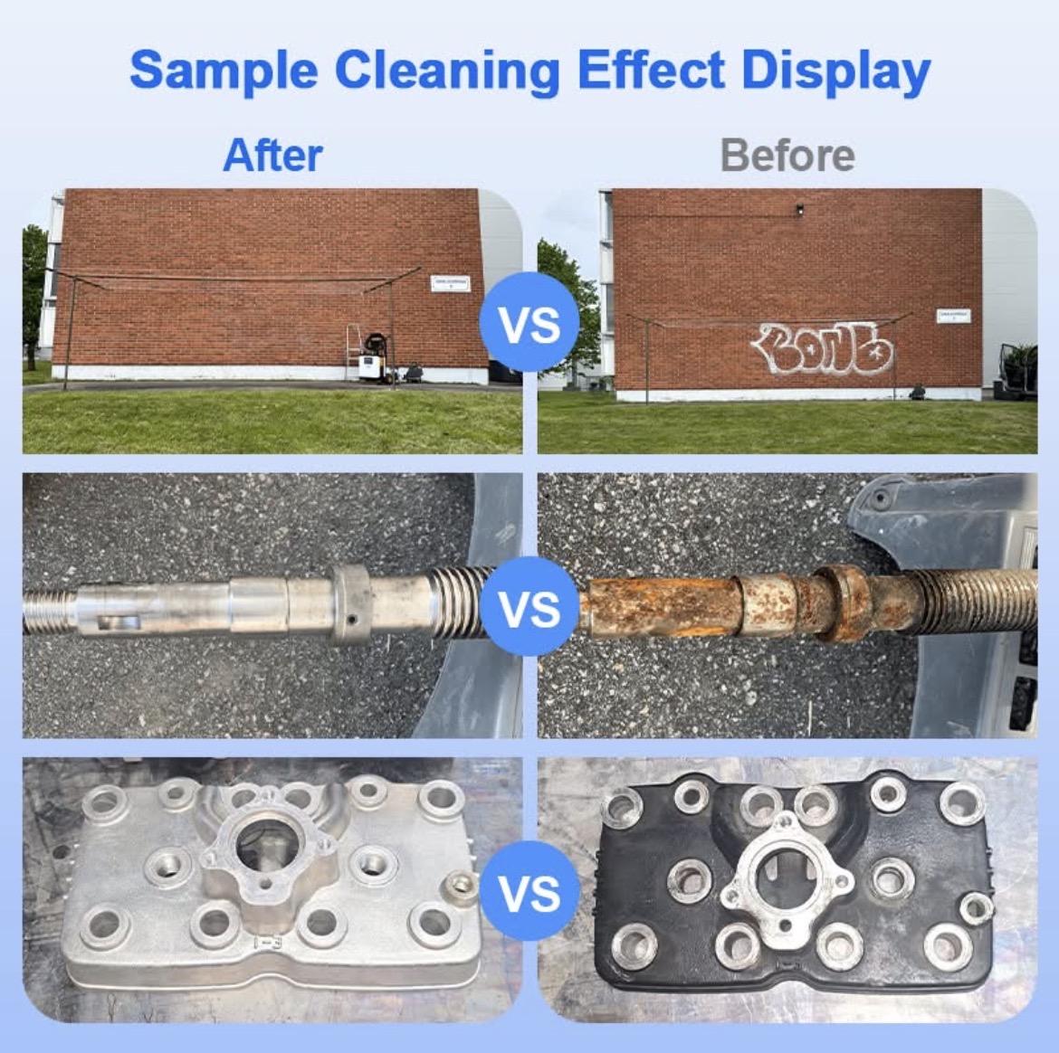 Graffiti, pipe and cylinder head before and after